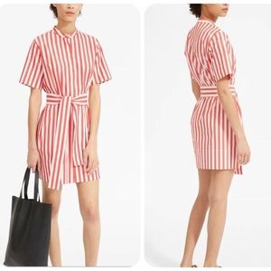Everlane cotton collarless belted dress in red!